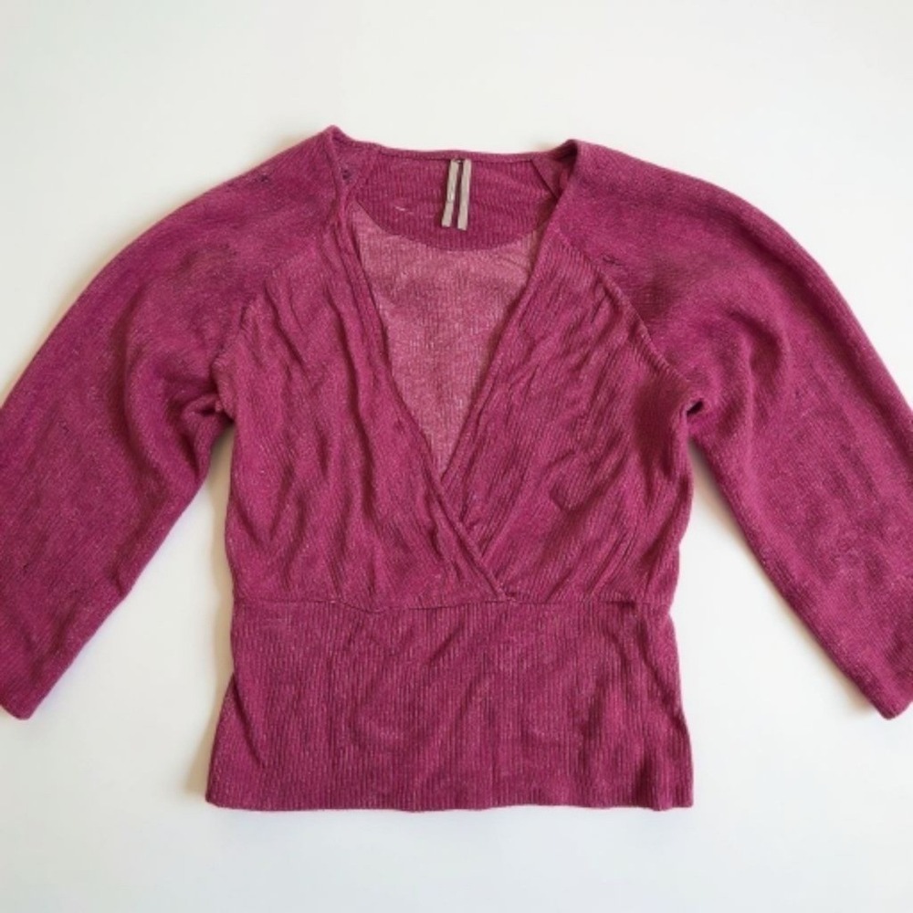 Anthropologie‎ Womens Textured Wrap Long Sleeve Top Magenta M - Anthropologie